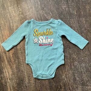 Garanimals Sparkle Shine Baby Bodysuit Long Sleeve Blue‎ Waffle Knit 3-6M